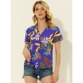thumbnail image 2 of INSPIRE CHIC Chemisier Vintage à Manches Courtes Imprimé Floral Hawaïen pour Femmes, Bleu-Violet TG, 2 of 5