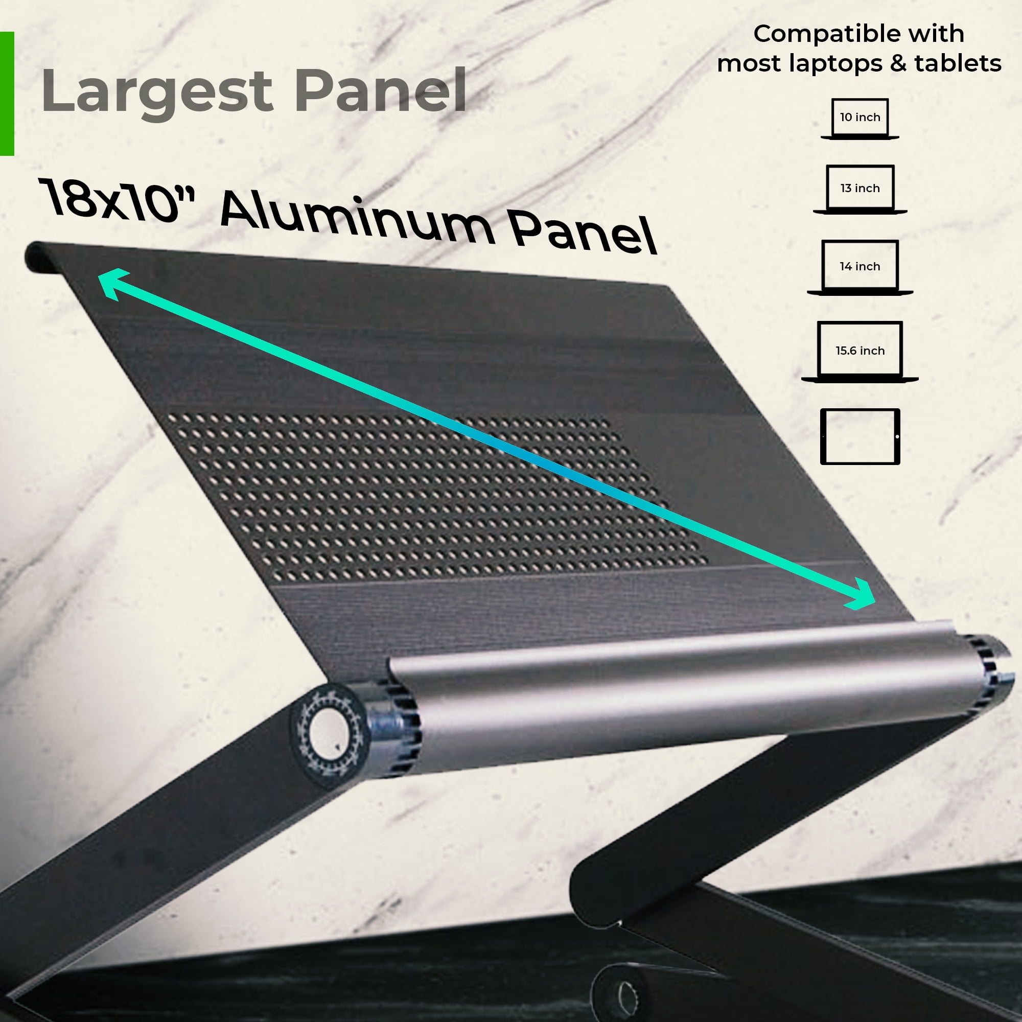 Adjustable Laptop Stand for Desk and Bed – WorkEZ Executive Aluminum Laptop Riser with Ergonomic Height & Tilt, Cooling Panel, and Portable Lap Desk Design