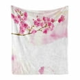 thumbnail image 1 of Cherry Blossom Soft Flannel Fleece Throw Blanket, Watercolor Art of Japanese Peaceful Blossom Gardens, Cozy Plush for Indoor and Outdoor Use, 70" x 90", Pale Coffee Pale Pink, by Ambesonne, 1 of 6