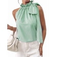thumbnail image 3 of Women'S Tank Tops High Necked Ruffle Striped Tie Sleeveless Blouse Top Light Green XXL, 3 of 9