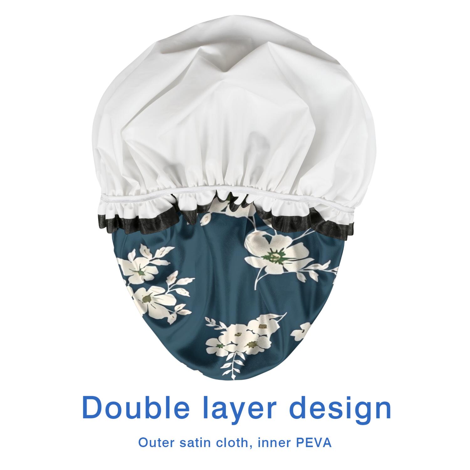 Shower Caps,Pioneer Flower Floral Print Pattern Waterproof Shower Cap for Women 4 Pieces,Double Reusable Hair Cover for Shower PEVA Elastic Stretch Hem