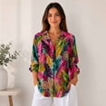 thumbnail image 5 of Nyfairy Plus Size Women's Floral Embossed Print Long Sleeve Button Down Casual Shirt, 5 of 5