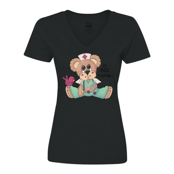 Inktastic CNA an Angel in Scrubs Teddy Bear Women's V-Neck T-Shirt