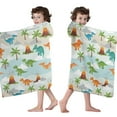 thumbnail image 4 of LightBlue Cartoon Dinosaurs Volcanoes Palms Patter Hooded Bath Towel，60"x35" for Ages 3 To 12 Kids, Quick Dry Lightweight Soft Microfiber Hood Beach Towel Cover Up for Kids, 4 of 7