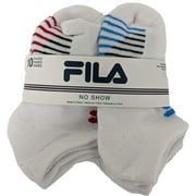 Fila Kids Boys 10-Pack Half Cushion No Show Socks Split Stripe - White, Boys Small Shoe Sizes 7-10