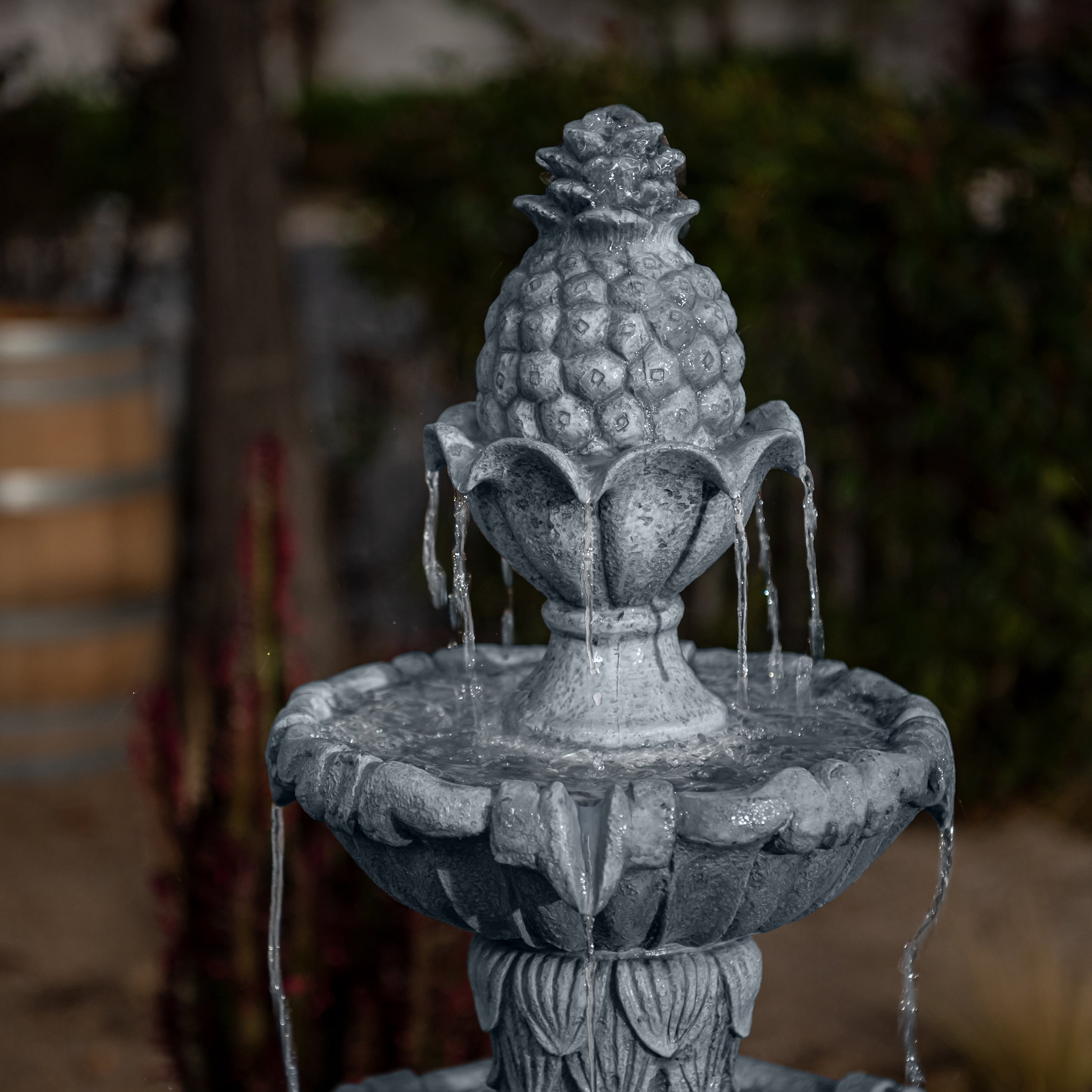 58.3" 3-Tier Electric Outdoor Freestanding Water Fountain - Classic Leaf Design, Gray Resin with Pump