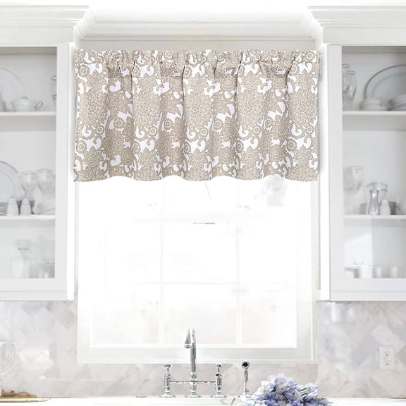 Daisy Dahlia Blooming Flower Floral Lined Thermal Insulated Energy Saving Window Curtain Valance 2 Layers Rod Pocket 52 Inch by 18 Inch Plus 2 Inch Header Beige 1 Pack