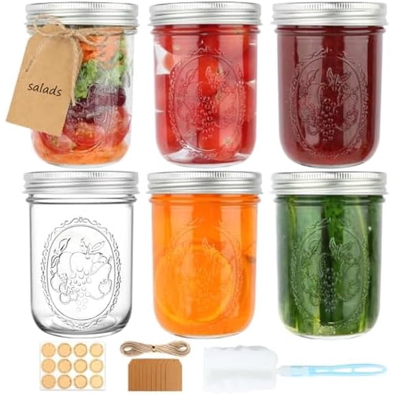 Wide Mouth Mason Jars 16 oz with Airtight Lids and Bands, 6 Pack Canning Jars, Clear Glass Pint Jars for Canning, Fermenting, Pickling, Meal Prep, Overnight Oats$$Home Decor, Kitchen, & Other