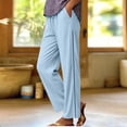 thumbnail image 2 of GUACER No Boundarie Women's Cotton Linen Wide Leg Pants Boho Crochet Lace Side Drawstring Pants with Pockets, 2 of 7