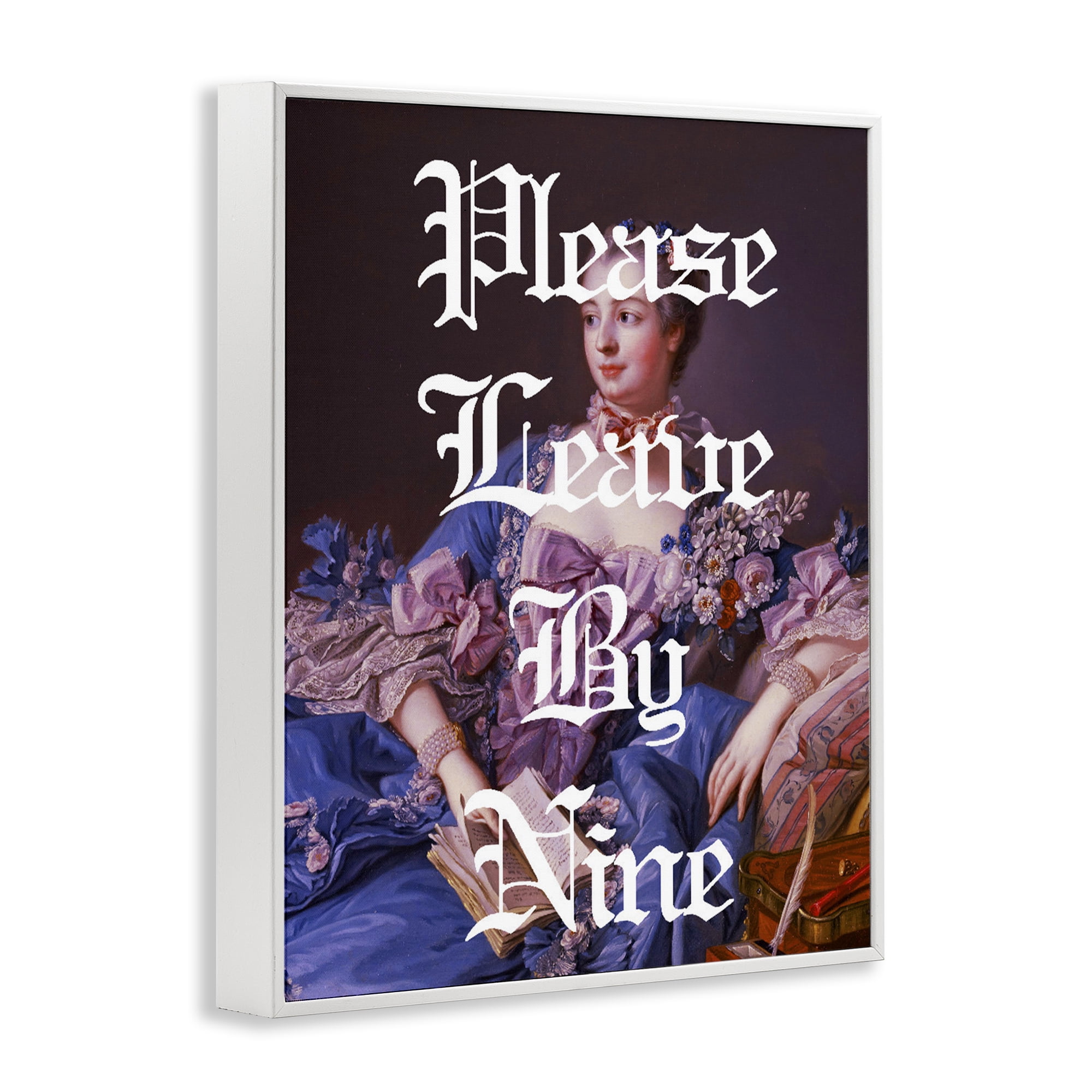 Please Leave By Nine White Framed Giclee Art, design by Lil' Rue