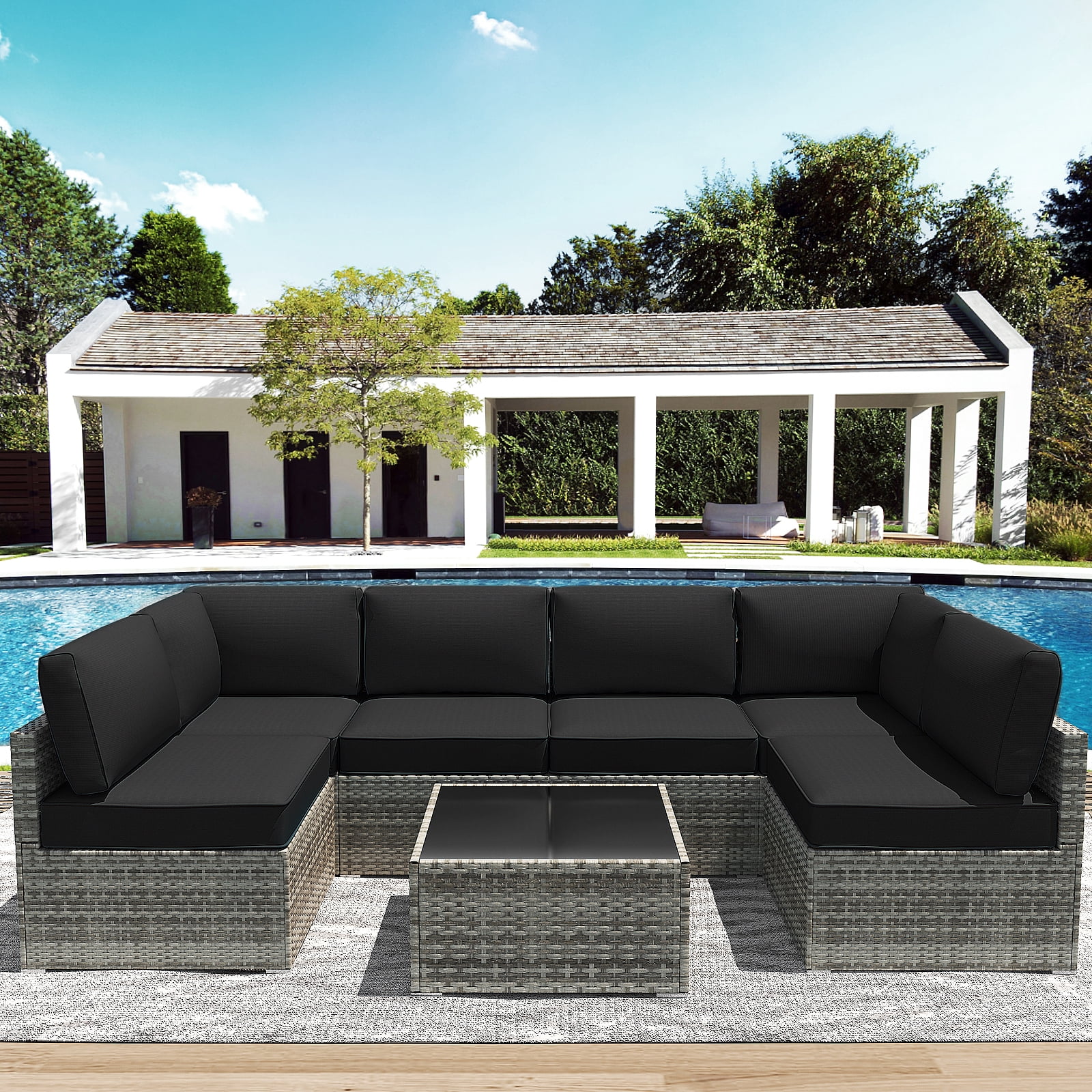 Yalissey Outdoor Replacement Cushions for Patio Furniture,Water-Resistant Sofa Cushions for Rattan Wicker Sectional Patio Conversation Sets,14-Piece Outdoor Couch Cushions Patio Sofa,Black