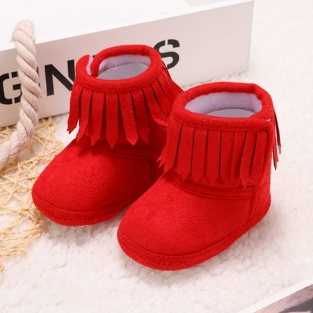 

Lovebay Baby Girls Winter Tassels Boots Toddler Prewalker Shoes First Walkers Warm Snow Booties Boot Red 6-12 Months