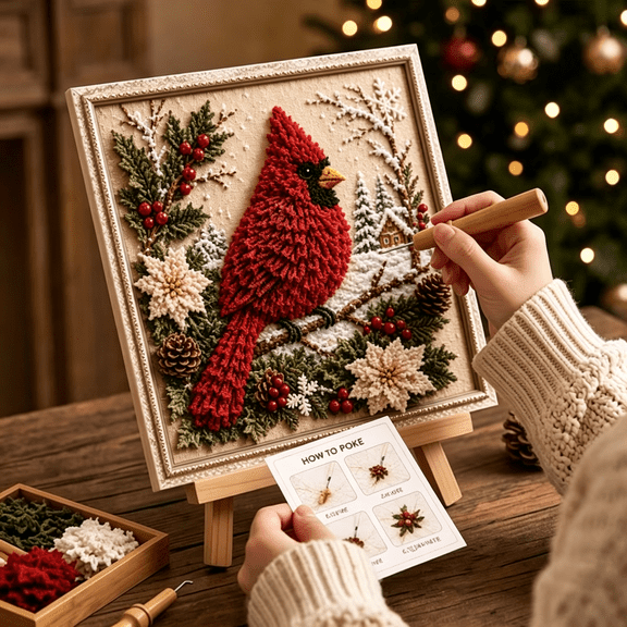 Christmas Punch Needle Kit, DIY Fabric Embroidery Craft Set With Multiple Holiday Patterns, Complete Hand‑Making Supplies For Adult Beginner Wall Table Home Decor Style-H
