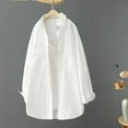 thumbnail image 1 of Meichang Womens Button Down Shirts Oversized Long Sleeve Cotton Tops Collared Shirts Solid Loose Fit Work Tops Basic Going Out Blouses, 1 of 3