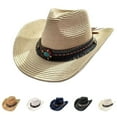 thumbnail image 5 of HEVIRGO Cowboy Hat Classic Vintage Braided Curled Edge Wide Brim Men Sun Hat Outdoor Hat Black Straw, 5 of 7