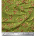 thumbnail image 1 of Soimoi Green Cotton Poplin Fabric Waves & Red Berries Fruit Printed Craft Fabric by the Yard 58 Inch Wide, 1 of 3
