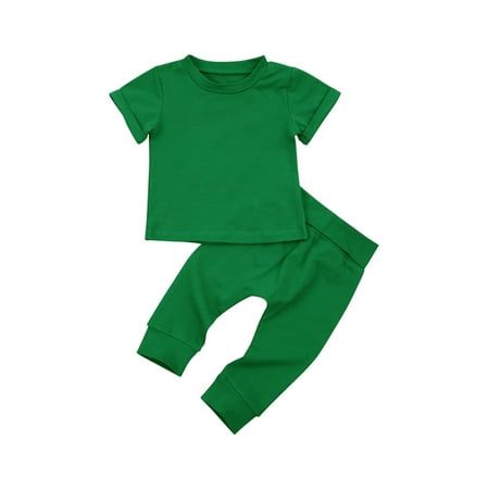 

One opening Baby Boys 2-piece Set Short Sleeve Solid Color Tops+Pants