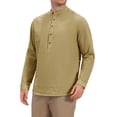 thumbnail image 4 of INSPIRE CHIC Men's Henley Shirt Long Sleeve Band Collar Button Placket Casual Top S Khaki, 4 of 5