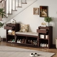 thumbnail image 2 of Aukfa 3pcs Storage Shoe Bench Set with Cushioned Seat, Entryway Organizer with Open Shelves & Cubbies,Espresso, 2 of 7