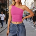 thumbnail image 2 of IWRICH Women's One Shoulder Tank Tops Stylish Sleeveless Slim Fit Cropped Tee Shirt Summer Tops Hot Pink M, 2 of 5