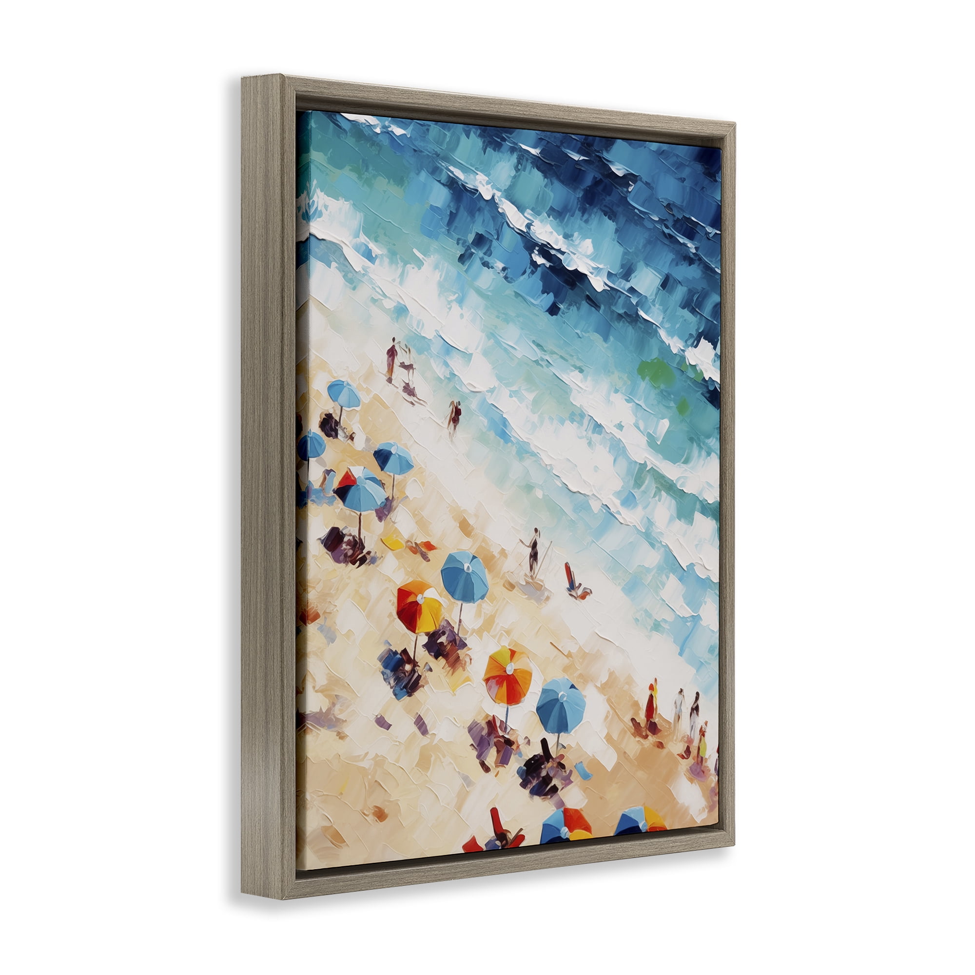 Stupell Industries Bold Beachgoers Hues Nautical & Beach Painting Brown Floater Framed Canvas Art Print Wall Art, 25 x 31
