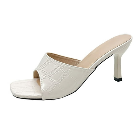

sandals for Women Fashion Spring And Summer Women Sandals High Heel Casual Open Toe Leather Texture PU heeled sandals White