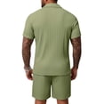 thumbnail image 4 of Clossjun Mens Short Sets 2 Piece Summer Outfits Jacquard Short Sleeve Button Down Shirt and Shorts Set, 4 of 4