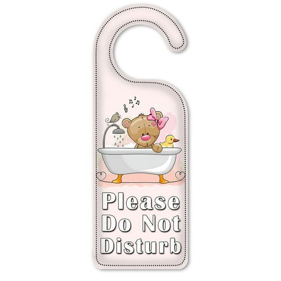 Do Not Disturb Door Knob Hanger Sign - Teddy Bear in Bath