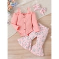 thumbnail image 2 of Bagilaanoe 3pcs Newborn Baby Girl Long Pants Set Ribbed Long Sleeve Romper Tops + Flare Trousers + Headband 3M 6M 12M 18M 24M Infant Casual Clothes, 2 of 9