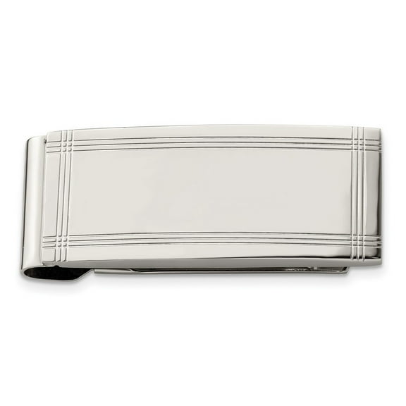 Stainless Steel Polished and Grooved Money Clip Measures 50x21mm Wide - Money Clip for Men