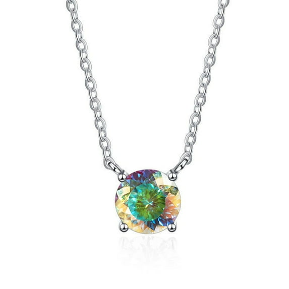 1ct Moissanite Pendant Necklace for Women Round Cut D Color VVS1 Red/Blue/Pink Diamond Necklace 925 Sterling Silver Necklace for Women with Certificate