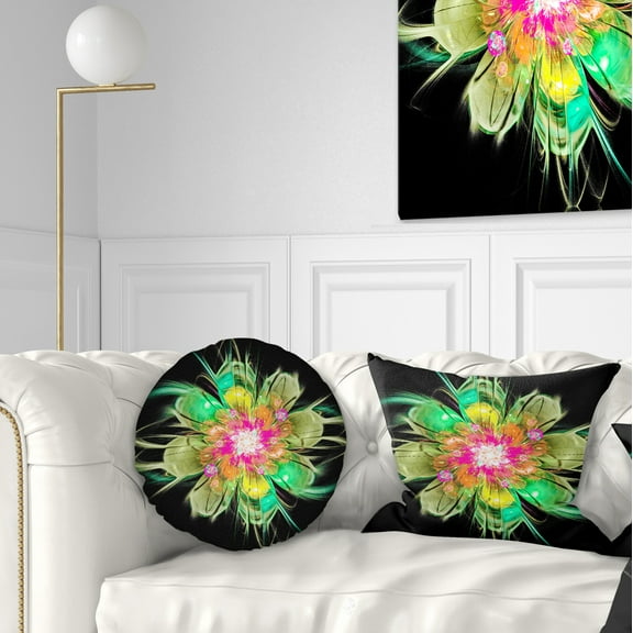 Designart Ideal Fractal Flower Digital Art in Green - Floral Throw Pillow - 12x20