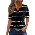 thumbnail image 2 of OKBOP Short Sleeve Summer Tops for Women Black Striped Button V-Neck T-Shirts Ladies Shirts Clearance $5, 2 of 5
