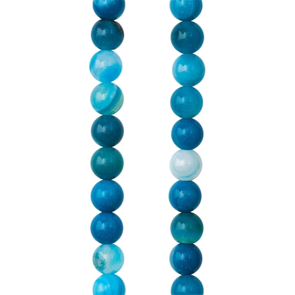 Bead Landing Blue Striped Agate Round Beads, 6mm, 12 Pack