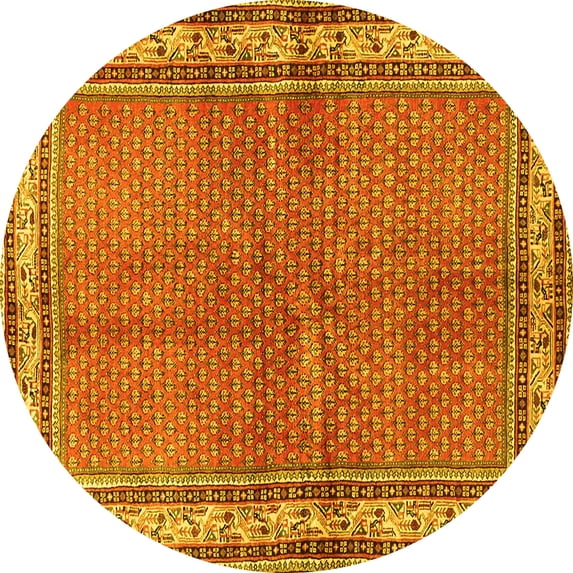 Ahgly Company Machine Washable Indoor Round Persian Yellow Traditional Area Rugs, 3' Round