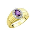 thumbnail image 3 of RYLOS Men's Rings Yellow Gold Plated Silver Classic Halo Of  Diamonds 7X5MM Oval Gemstone Ring Amethyst February Birthstone Rings For Men Size 9, 3 of 7