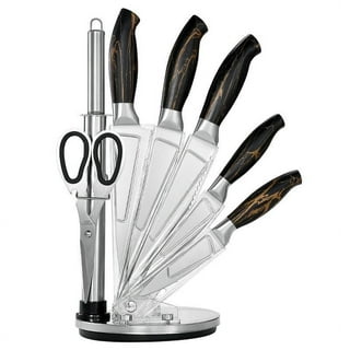 7pcs Kitchen Knife Sets Stainless Steel Chef Knife Bread Knife Marble  Textured Handle Sets Tool Holder with Grinding Stone