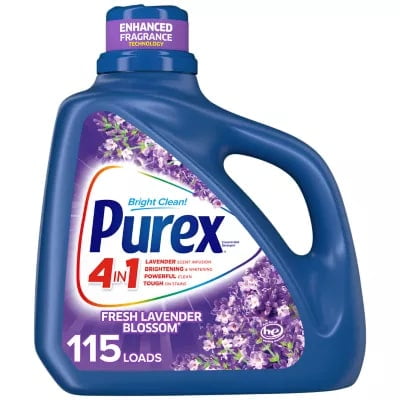 Purex Liquid Laundry Detergent with Crystals Fragrance, Fresh Lavender Blossom, 150 Fluid Ounces, 115 Loads