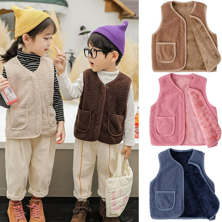1 8T Kids Baby Boys Girls Fleece Zip Vest Sleeveless Fall Winter Warm Outerwear