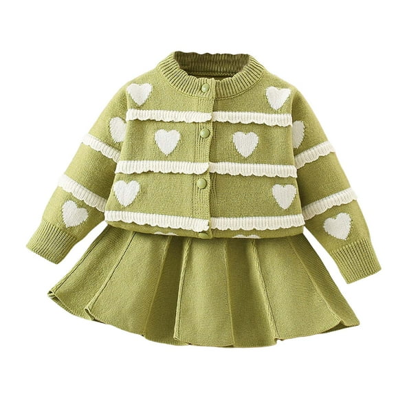 Zshosam Teen Girl Clothes Trendy Girls Clothes Ruffled Long Sleeve Top and Plaid Skirt Set Fall Winter Girls Outfits Size 1T 2T,(Green 1-2 Years)