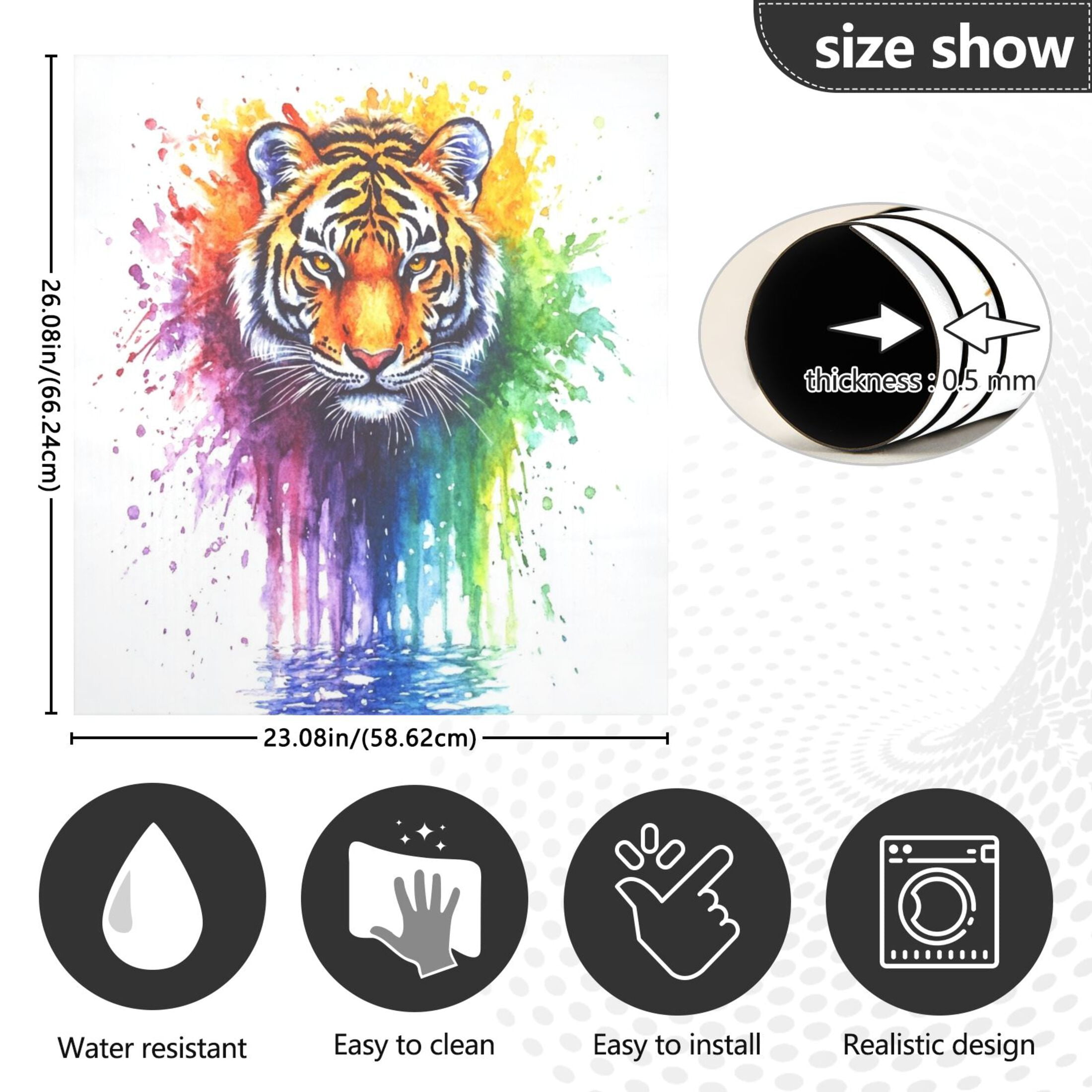 Dishwasher Magnetic Sticker 23x26 Inch Refrigerator Magnetic Sticker Washing Machine Magnetic Sticker Kitchen Panel Magnetic Sticker Home Decor Rainbow Pretty Tiger