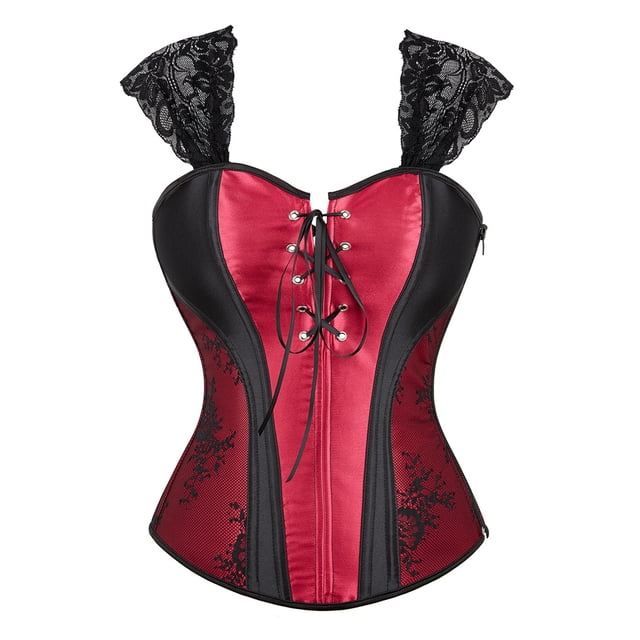 Grebrafan Corset à Bretelles pour Femmes Cosplay Steampunk Bustier Haut Rouge Vin m