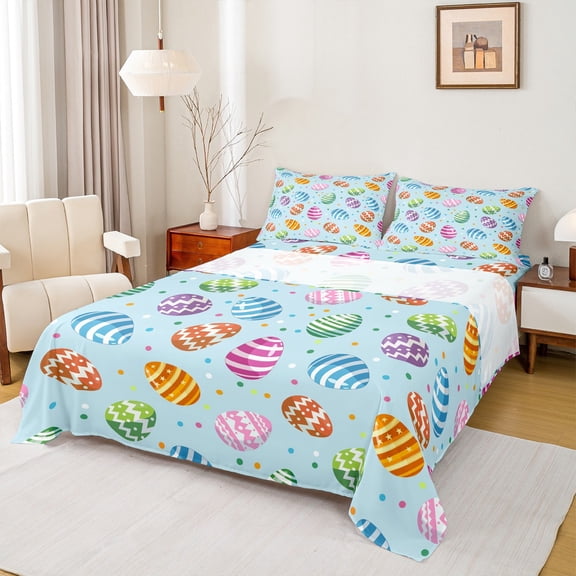 Manfei Kawaii Easter Egg Full Size Sheets, Colorful Polka Dots Bed Sheets, Teens Boys Girls Kids Sheet Sets, Super Cozy Room Decor, 4-Piece