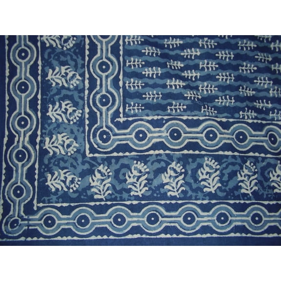 Dabu Indian Tapestry Cotton Bedspread 108" x 108" Queen-King Blue