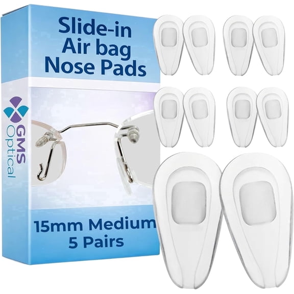 Slide-In Nose Pads 15mm Airbag, 5 Pairs, Silicone Nose Pads for Glasses