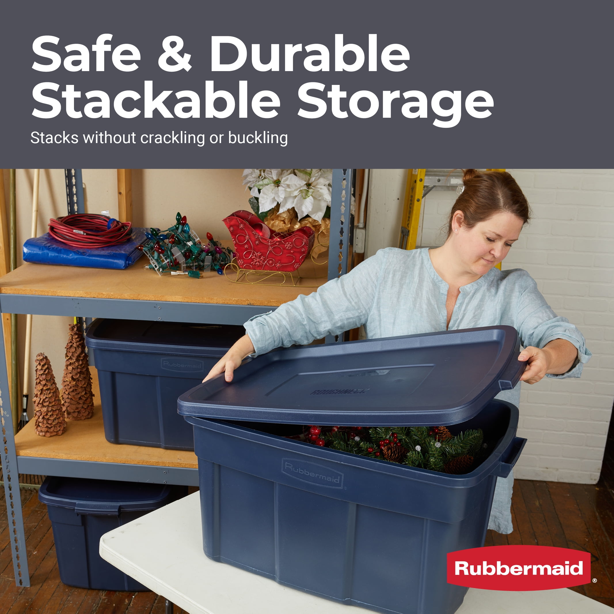 Rubbermaid Roughneck Tote 14 Gal Storage Container, Heritage Blue (6 Pack)