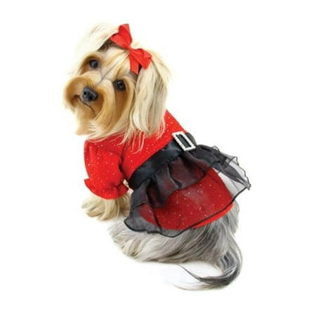 Puppy Sleeve - KlippoPet KDR059LZ Sparkling Dress With Puffy Sleeves - Red, Large