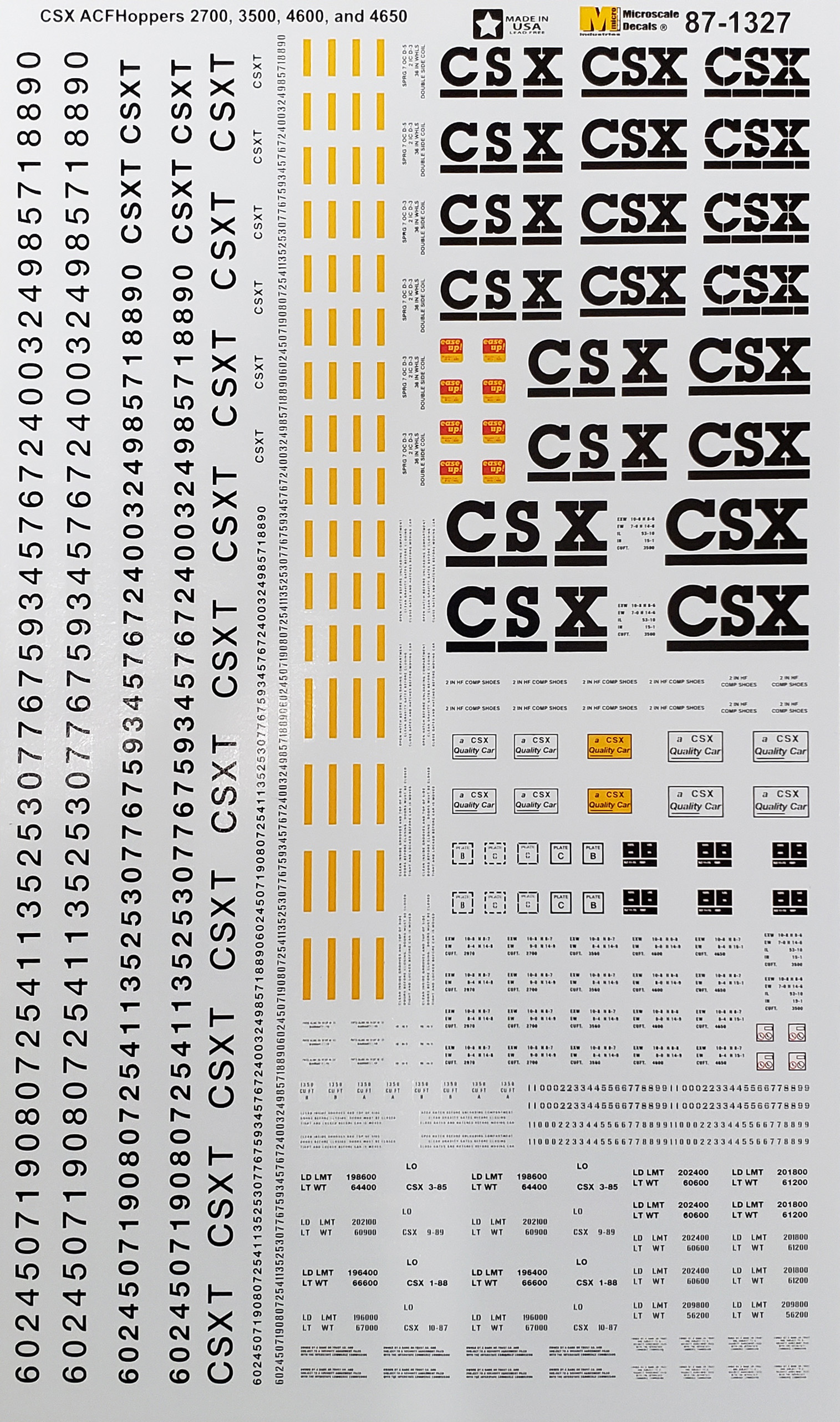 Microscale Model Railroad/Train Decals HO Scale CSX ACF Covered Hoppers