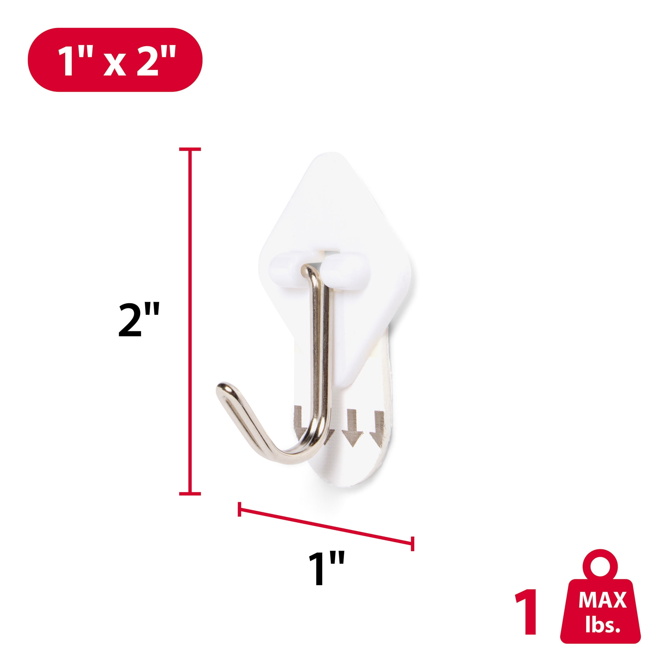 (2 pack) Hyper Tough Medium Removable Hinged Hooks, Oval Plastic Hooks for Hanging Keys, with 2 Strips, 1 lb Capacity, White, 8 Pc