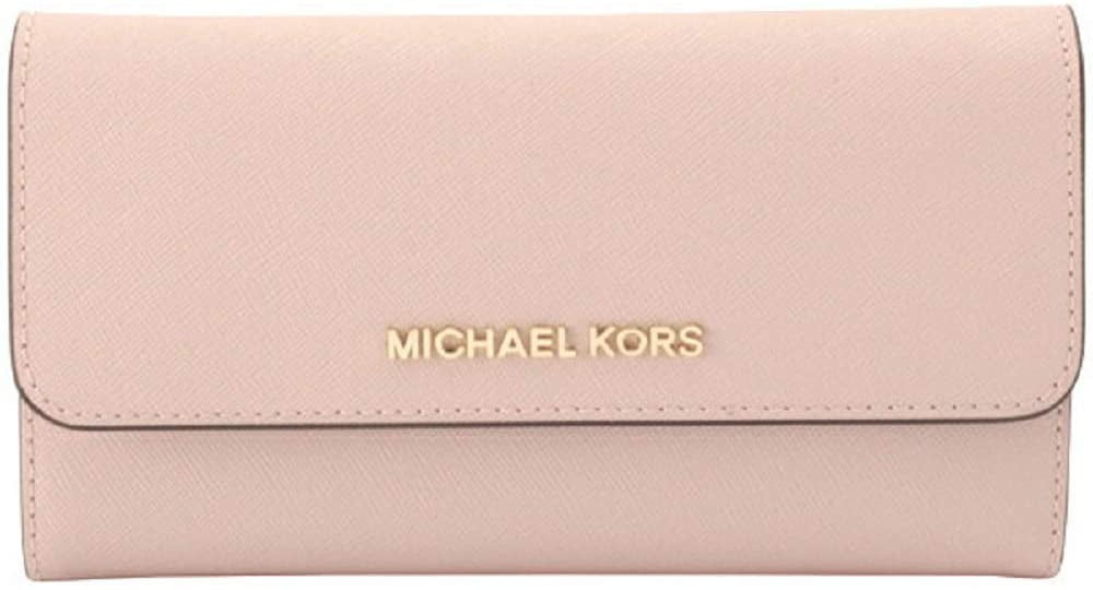 Michael Kors Jet Set Travel Large Trifold Leather Wallet, Pastel Pink ...
